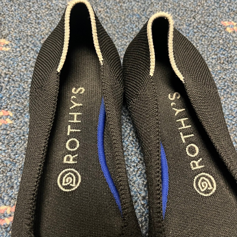 Rothys The Flat Black Solid Rounded Toe Knit Ball… - image 2